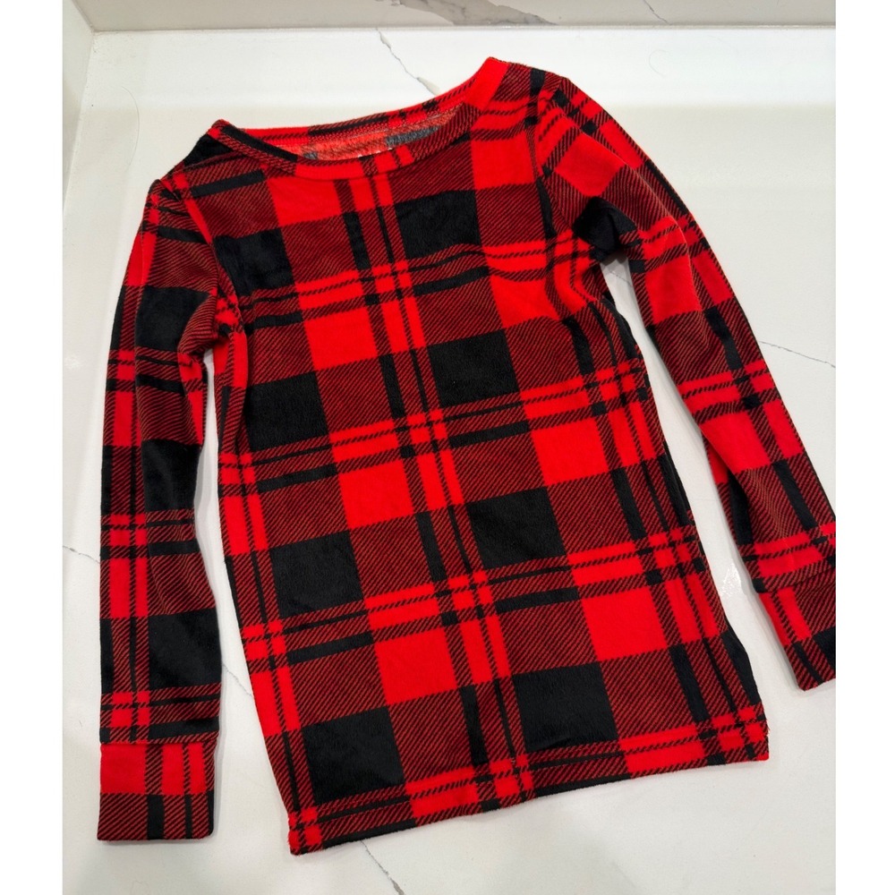 Cat & Jack Kids Pajama Top Red Black Plaid Fleece Snug Fit Holiday 5T